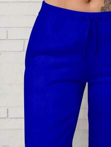Tropvida Plus Size Women Heart Print Lace-Up Casual Capri Pants - Royal Blue - View 3