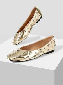 Mnmlis Ladies Comfortable Texture Versatile Commuter Fashion Casual Flat Shoes - Gold - View 5
