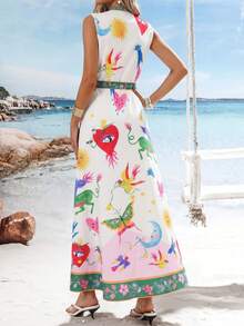 Vivid Eden Đầm đi biển mùa hè dành cho nữ, in hình mặt trời và trăng, kiểu dáng đơn giản, thích hợp cho các bữa tiệc lãng mạn. - màu xanh lá - Xem 3