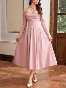 Vintamour Đầm nữ cỡ lớn kiểu vintage thanh lịch có túi, cổ tim, trễ vai, xếp ly, đầm dự tiệc thường ngày, đầm hè cho nữ, trang phục hè cho nữ, quần áo hè, trang phục nghỉ hè, trang phục mùa xuân cho nữ, đầm mùa xuân cho nữ, trang phục nghỉ xuân cho nữ, quần áo mùa xuân cho nữ, quần áo mùa xuân cho nữ, đầm ngày Valentine cho nữ, trang phục ngày Valentine cho nữ, đầm thanh lịch dự tiệc, đầm dự đám cưới. - Hồng - Xem 4