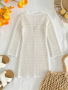 SHEIN Áo khoác dài tay cổ chữ V dáng rộng cho bé gái tuổi teen, thoải mái và đa năng. - trắng - Xem 2