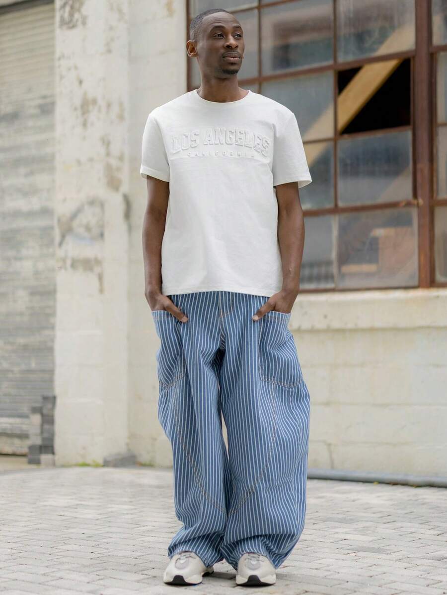 BelSigned BelSigned Men's Woven Casual Loose Straight Leg Solid Color Pants, Young Daily Style - Baby Blue - View 1