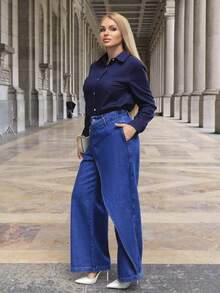 Elenary Edit New Asymmetrical Design Women's Jeans, Suitable For Valentine's Day And Mother's Day Casual - Blue - View 4