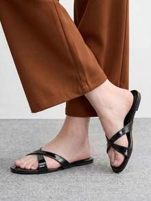 CUCCOO BIZCHIC Sandalias elegantes de verano con espejo negro para damas - Negro - Ver 3