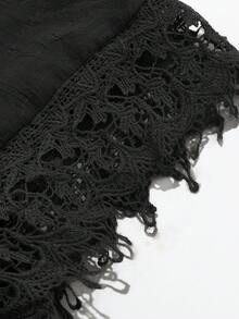 SHEIN LUNE CURVE Plus Size Women Fashion Resort Textured Lace Patchwork Tie Front Shirt - Black - View 6