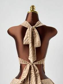 Sunspun Plus Size Women's Jacquard Plunging Neck Halter Top And Mini Skirt Sexy 2-Piece Set Beach Khaki Summer - Mocha Brown - View 6