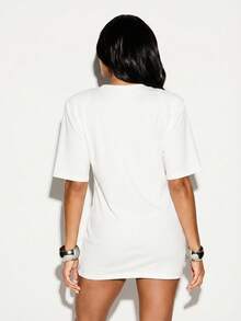 KIZN Fitted Short Sleeve Mini Dress With Crew Neck Bodycon Silhouette Everyday Daytime White Summer Basic Modest Holiday - White - View 2