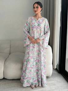 Yasmyna Đầm kiểu Ả Rập thanh lịch in hoa toàn thân dành cho nữ - Màu tím - Xem 8