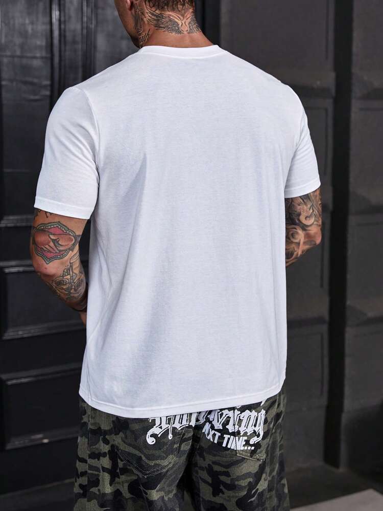 Men's Letter Print Round Neck Collaboration T-Shirt Summer