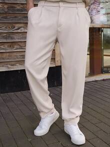 LEOGASHI LEOGASHI Pantaloni casual a gamba dritta da uomo Manfinity Bizformal, pantaloni versatili di stile britannico retrò, regali per il fidanzato, San Valentino per uomo, pantaloni bianchi da uomo - Beige - Visualizzare 1