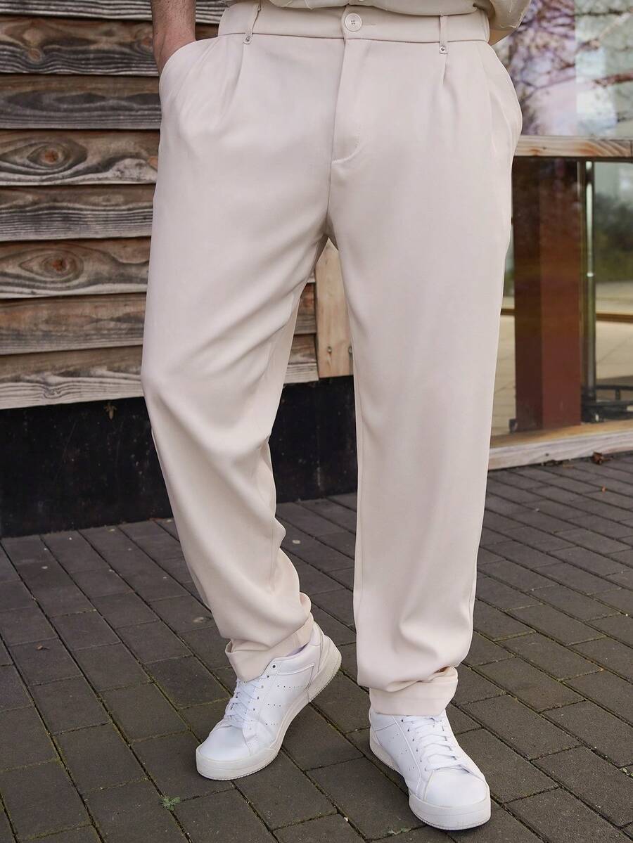 LEOGASHI LEOGASHI Pantaloni casual a gamba dritta da uomo Manfinity Bizformal, pantaloni versatili di stile britannico retrò, regali per il fidanzato, San Valentino per uomo, pantaloni bianchi da uomo - Beige - Visualizzare 1