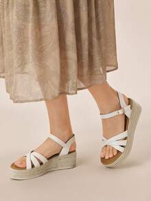 Giày sandal đế xuồng Styleloop dành cho nữ, màu trơn, chất liệu vải canvas, kiểu dáng thường ngày, phong cách Bohemian, retro Pháp, thích hợp cho các lễ hội âm nhạc, tiệc tùng, du lịch, mùa hè, đồ dùng cần thiết khi đi du lịch. - Màu trắng 2 - Xem 7