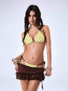 Y2Kool Vecteezy Y2K Sexy Colorblock Polka Dot Yellow Crop Top Bikini Set, Casual Streetwear For Women, Suitable For Spring/Summer Parties Club Vacation, Beach - Yellow - View 7