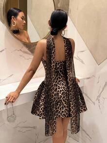 Slaydiva Hàng mới về! Thích hợp cho tiệc tùng, tiệc sinh nhật, tiệc cocktail, ngày Valentine, Halloween, Giáng sinh, đám cưới, mua sắm thường ngày, kiểu Pháp, dây buộc cổ, không dây vai, dáng chữ A, váy công chúa, váy ngắn họa tiết da báo dành cho nữ. - Nhiều màu - Xem 4