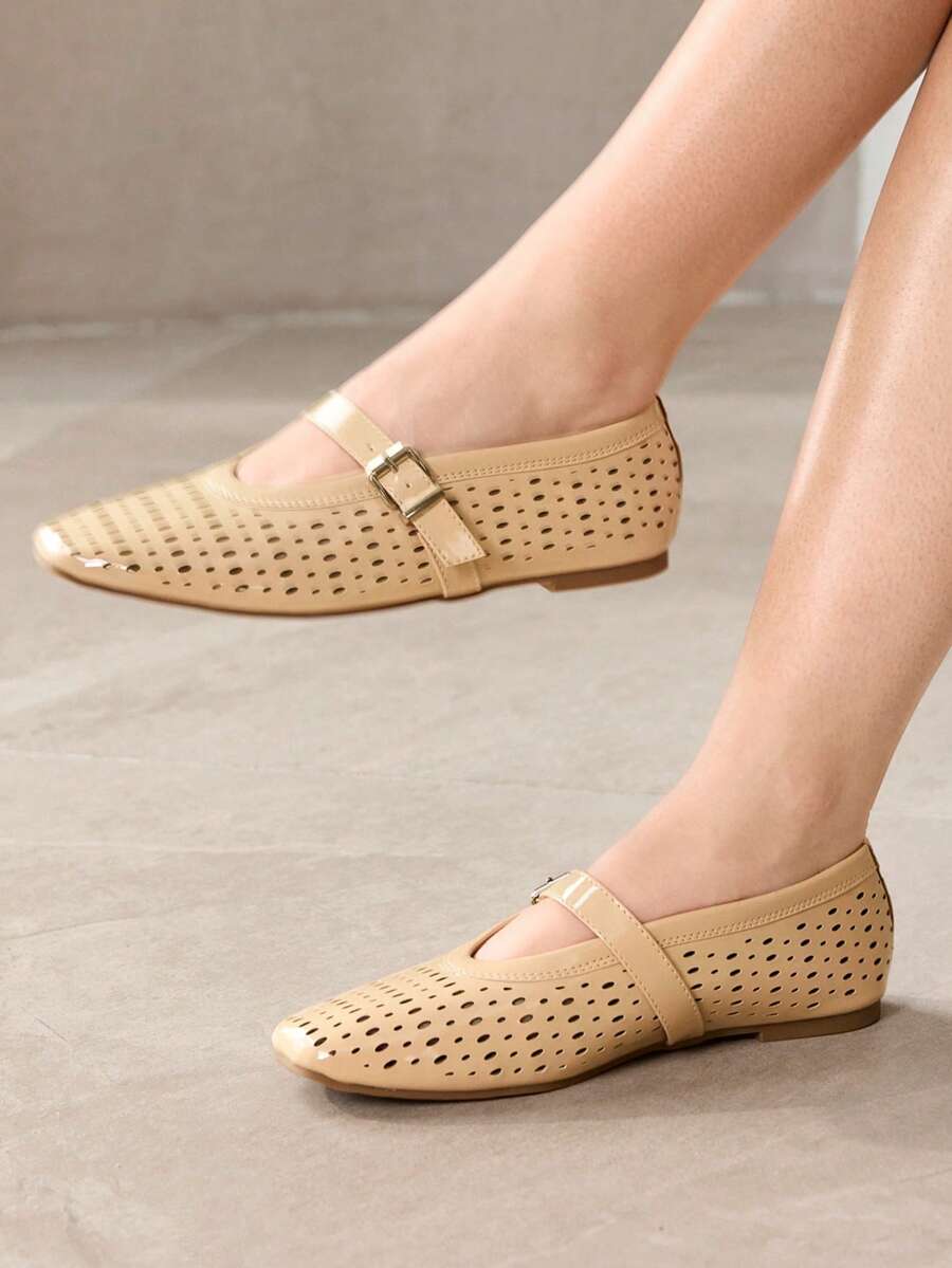 MOTF PREMIUM WOMEN'S FRENCH STYLE NEW HOLLOW ROUND TOE FLAT SHOES, APRICOT COLOR, VERSATILE, ELEGANT, LIGHTWEIGHT, COMFORTABLE, FAIRY STYLE - Light apricot - View 2