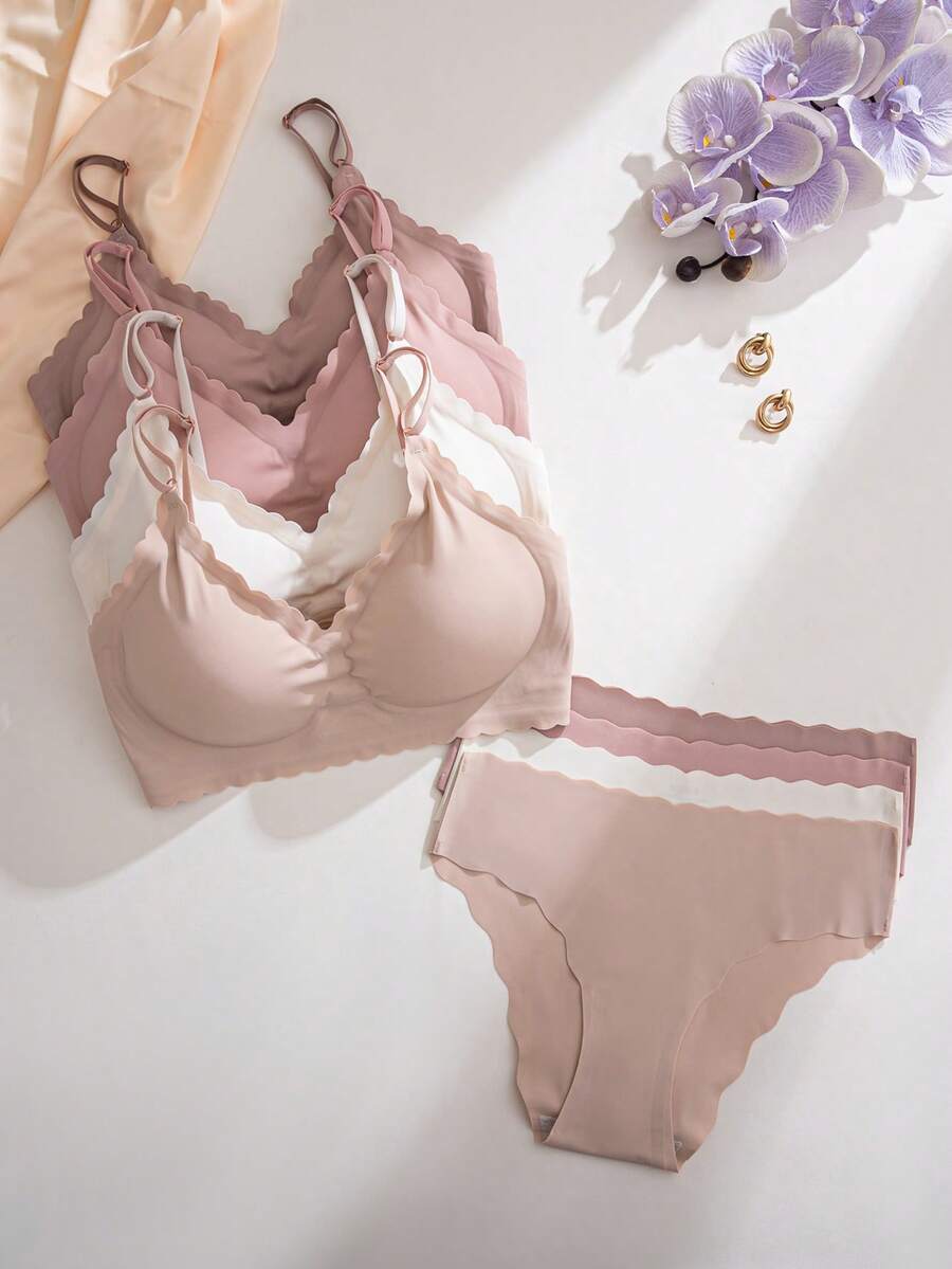 8pcs Comfortable Wavy Edge Jelly Gel Tape Removable Strap Seamless Bra Set - Multicolor - View 1