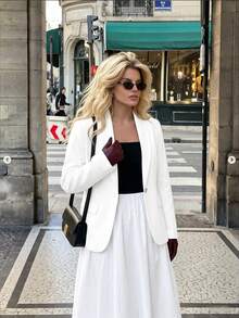 Dripcurv Plus Size Lapel Collar Pocket Long Sleeve Business Casual Blazer - White - View 4