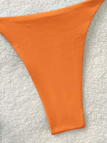 Soleia Women's Solid Color Halter Bikini Set, Summer Beach Vacation - Orange - View 4