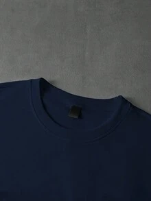 PAVTROS Men's Letter Embroidery Round Neck Short Sleeve T-Shirt, Versatile - Navy Blue - View 7