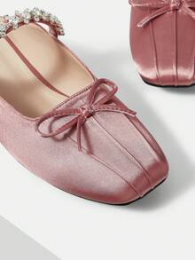 MOTF Bailarinas Mary Jane con punta cuadrada y detalles de strass para zapatos de Navidad y primavera - Polvo profundo - Ver 5