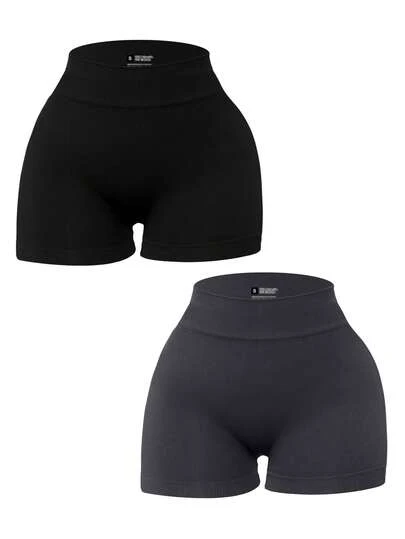 SHEIN Velisys 2pcs Women Minimalist Ribbed Yoga Fitness Running Seamless Sports Shorts