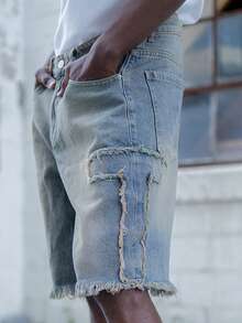 BelSigned BelSigned Men's Loose Casual Bermuda Distressed Denim Shorts With Pockets Ripped Denim Shorts Men Ripped Denim Shorts - Light Wash - View 4