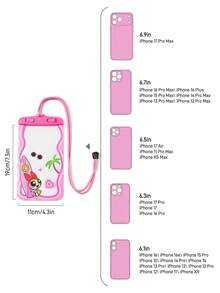 THE POWERPUFF GIRLS X SHEIN 1件裝卡通圖案印花防水觸控螢幕透明水上運動手機防水袋，適合激流泛舟、海灘、游泳、划船、獨木舟、徒步，可保護手機、相機、現金、護照、文件免受水、沙、雪、灰塵侵害，愛心款 - 粉色 - 查看 7