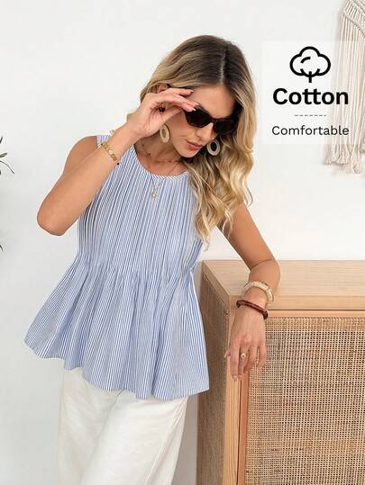 Easowa Women's Striped Casual Round Neck Blouse