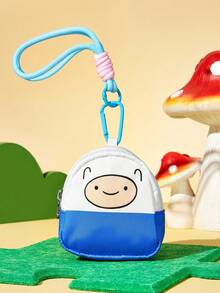 ADVENTURE TIME X SHEIN 冒險卡通主題超迷你聚酯纖維零錢包套組，可愛便攜式鑰匙圈收納包附腕帶與掛鉤，小容量收納袋可用於硬幣與耳機，卡通迷完美禮物 - 白色 - 查看 2