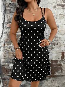 EMERY ROSE Plus Size Colorblock Polka Dot Print Camisole Dress - Grey - View 4