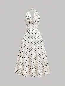 SHEIN MOD Women's Elegant 90s Inspired 70s 2000s Retro White With Black Polka Dots Polka Dot Print Long Dress, Summer Party Vacation Festival Outfits Beach - Black and White - View 5