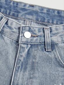 ROMWE Grunge Punk Shorts vaqueros rotos y con puños de estilo casual y de moda para mujer, adecuados para el uso diario en verano - Celeste - Ver 3