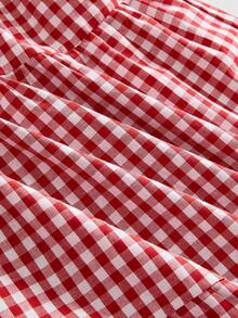 Sweetness Plus Size Women's Gingham Print Off-Shoulder Petal Sleeve Casual 1920s 1950s Vintage 90s Dress, Summer Oktoberfest Vacation Red And White - Red - View 4