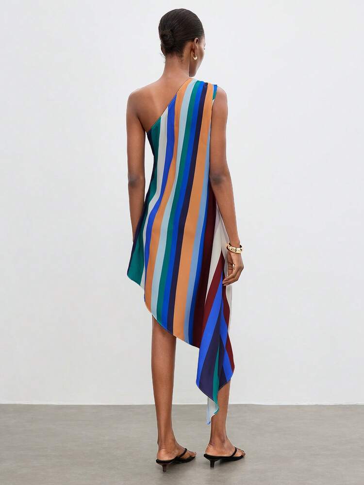 SHEIN Maija Women's Blue And Orange Color Block Casual Midi Dress,Summer,Elegant,Bar Party & Outing,Beach Outfits For Women,Graduation,Ceremony,Birthday Dress