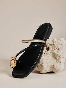 SHUZIA Women's Casual Flat Sandals, Versatile For Summer - Black - View 6