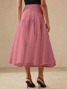 BELROSIE French Fashion Elegant Lady Texture Fabric Oversized Hem Design Skirt, Suitable For Dating & Vacation - Pink - View 2