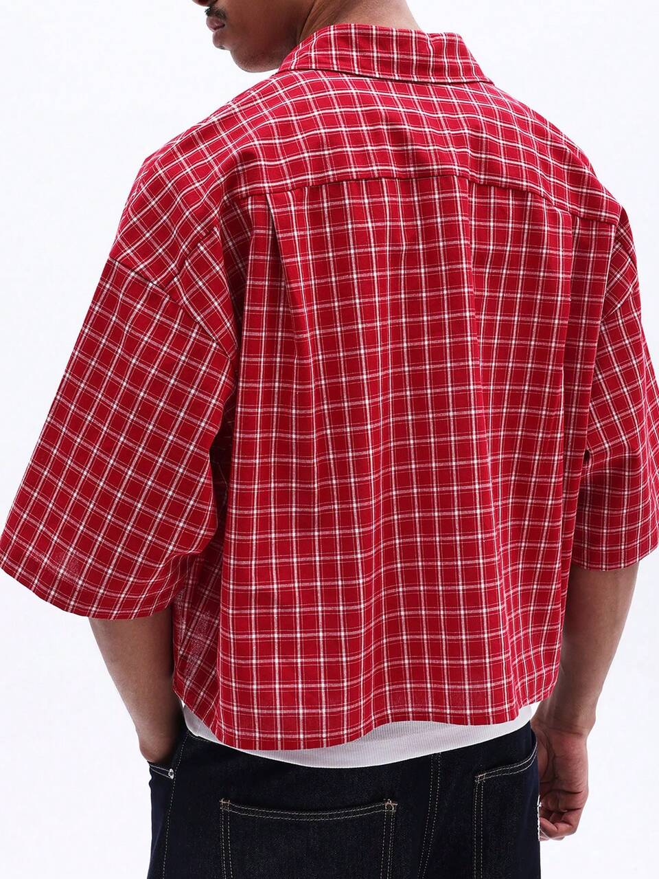 SUMWON Camicia casual a maniche corte con bottoni e taschino sul petto, a quadri rossi, colletto, adatta per primavera ed estate