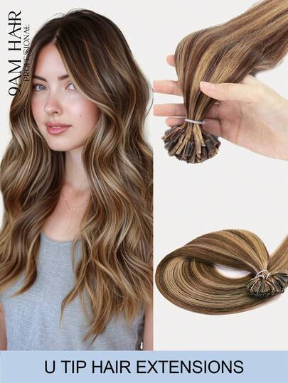 U Tip Hair Extensions,12-22 Inch Straight Human Hair, U Tip Human Hair Extensions Straight Soft Hot Fusion Keratin Style Chocolate Brown To Caramel Blonde Popular Color Suitable For All Ethnicities,Nail Tip Natural Hair Extensions For Women Hair Extensions,Easy To Apply,Pre-Bonded Fusion Hairpieces