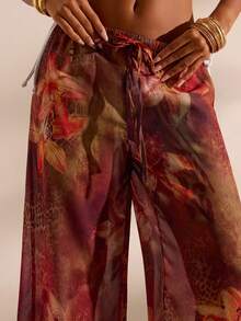 Opulessa 女士宽松直筒印花裤，适合春夏度假穿着 - 棕色 - 查看 1