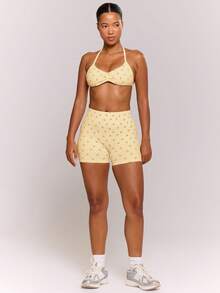 Musera Sport Cherry Print Scrunch Sports Bra Only Active Workout Gym Cute Pilates Fitness Daily - Yellow - View 4
