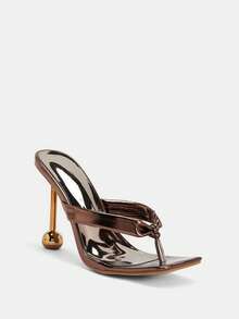 Glitzique 女士咖啡色金字塔饰钉高跟穆勒凉鞋，优雅派对高跟凉鞋 - 咖啡棕 - 查看 5