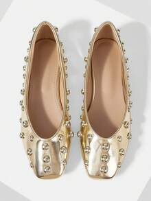Mnmlis Ladies Comfortable Texture Versatile Commuter Fashion Casual Flat Shoes - Gold - View 1