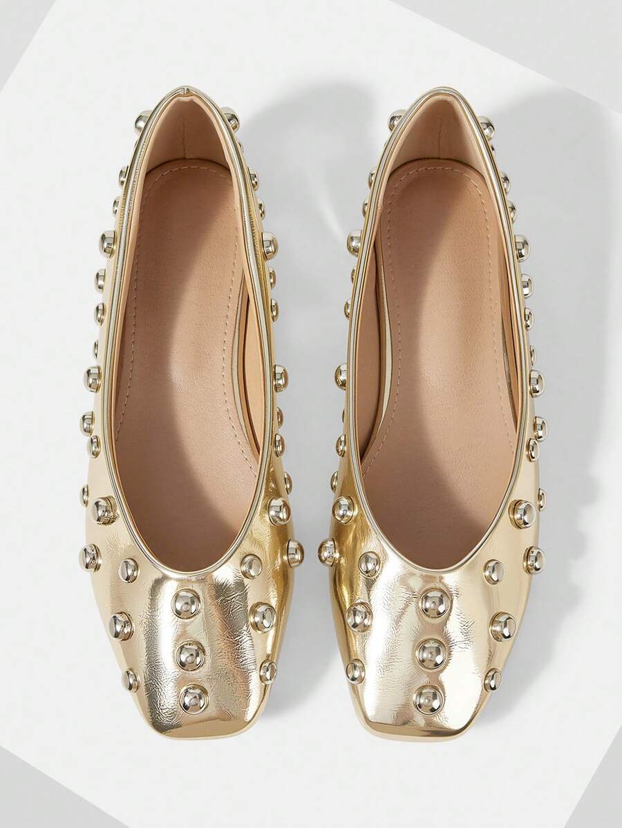 Mnmlis Ladies Comfortable Texture Versatile Commuter Fashion Casual Flat Shoes - Gold - View 1
