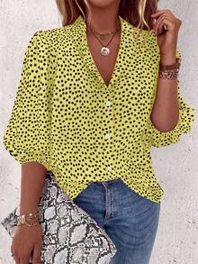 EMERY ROSE Plus Size Women Floral Print Contrast Color Single-Breasted Casual 90s Shirt Tea Party Light Yellow Summer - Apricot - View 1