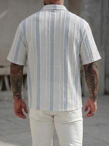 Manfinity CasualCool Men's Color Block Single-Breasted Casual Versatile Daily Wear Short Sleeve Shirt - Blue - View 2