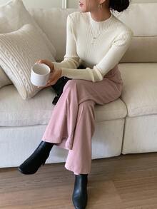 DAZY Mock Neck Ribbed Knit Sweater,Long Sleeve Tops,Fall Clothes - Beige - View 5