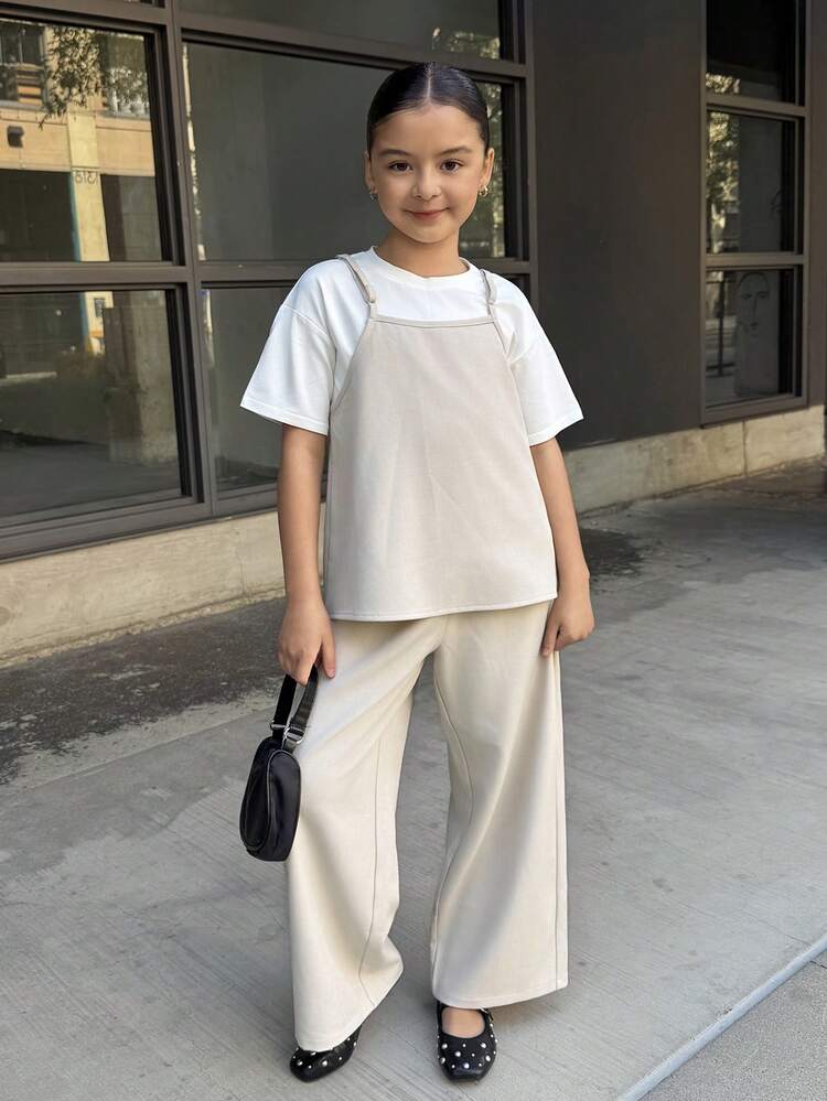 Tween Girls Sleeveless Loose T-Shirt Top + Casual Long Pants 2-Piece Set Vacation
