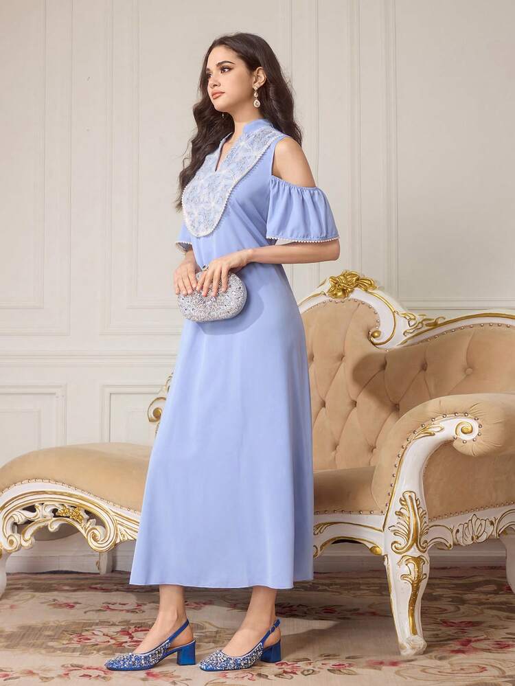 CUCCOO TILAWA European And American Style Fashion Full Diamond Slingback Thick Heel Square Toe Blue Women's Shoes Shopping Party Banquet Office High Heel Fashion Women's High Heels