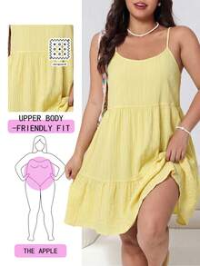 Solflare Đầm casual mới mùa Xuân/Hè, thích hợp mặc hàng ngày, dự tiệc, đi làm, đám cưới, lễ hội âm nhạc, Lễ Tạ ơn, Ngày Nhà giáo, tựu trường, lễ tốt nghiệp, kỳ nghỉ biển, phong cách đường phố, khám phá thành phố, mặc được nhiều dịp, có thể mặc riêng hoặc phối lớp, dây đeo có thể điều chỉnh, cổ tròn, xếp ly nhiều lớp, dáng rộng, màu vàng, cỡ lớn. - Vàng nhạt - Xem 1