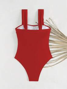 Swim Basics Traje de baño de una sola pieza con tirantes fruncidos de unicolor, estilo boho festival para mujeres - Rojo - Ver 7